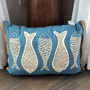 At Home Ty Pennington embroidered fish, burlap trim,rectangle,fiber filled